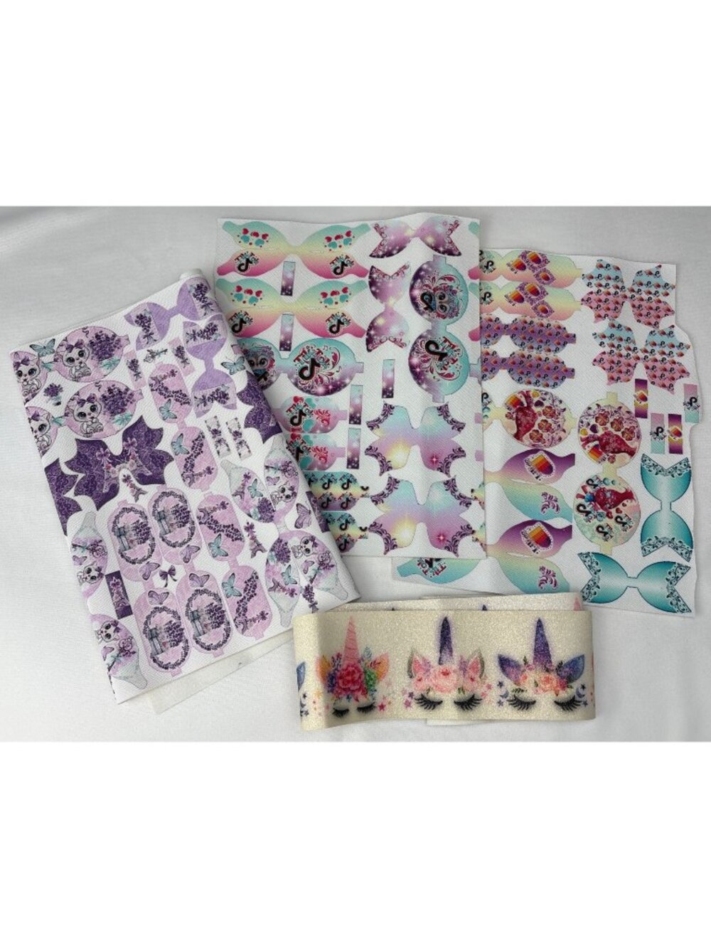 Assorted Faux Leather Sheets Unicorn Ribbon Hair Bows DIY Craft Projects